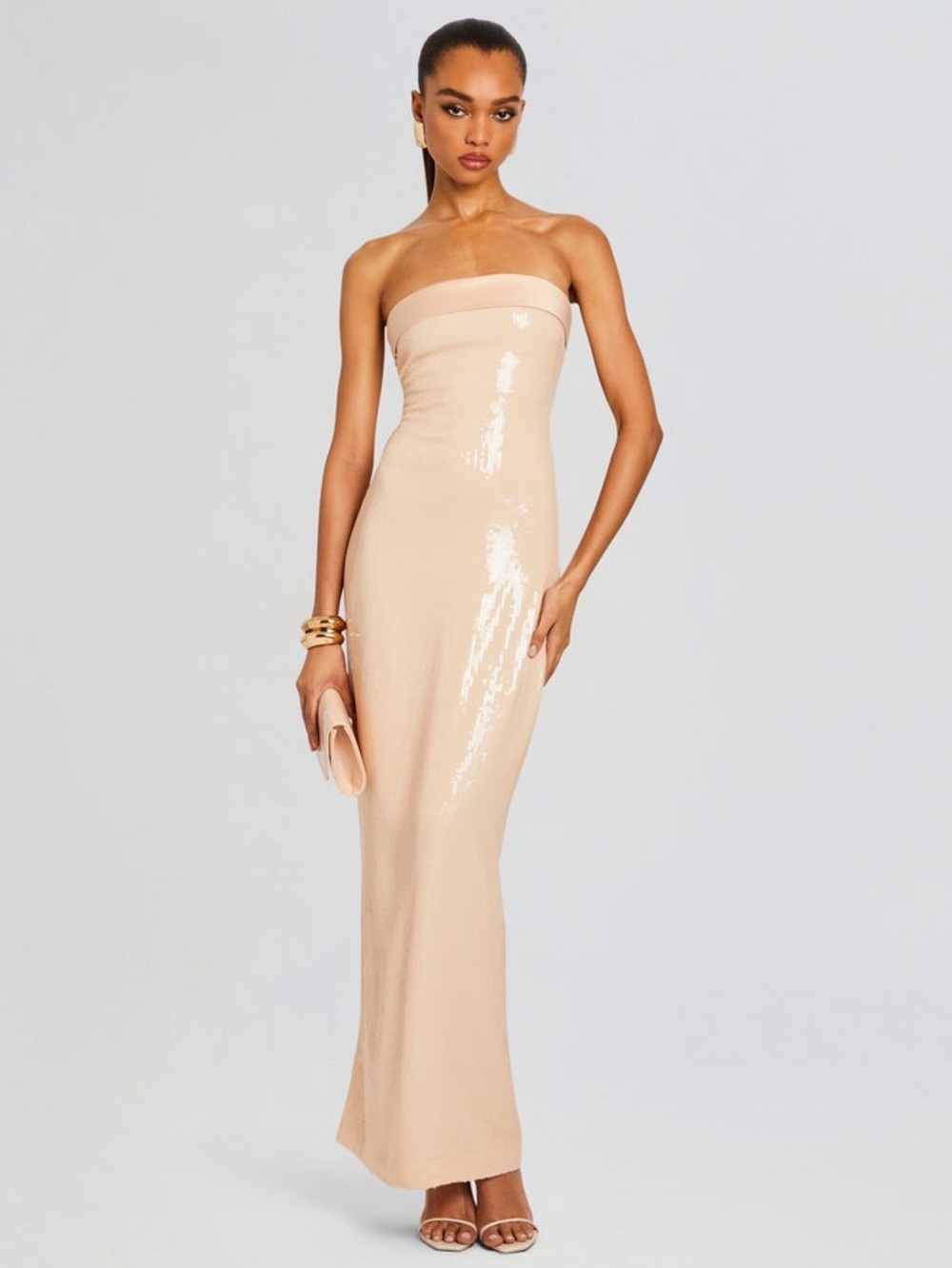 Retrofête Nude Pink Alexandra Sequin Strapless Maxi Dress Evening Gown - Medium